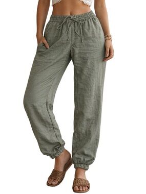 Zara Olive Green Drawstring Satin Silky  Jogger Pants Size Small